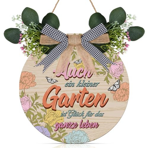 CHDITB 3D Blumen Garten Dekoration, Schöne Garten Schild Haustür Deko, Auch Ein Kleiner Garten ist Glück für Das ganze Leben Garten Deko Draußen. Wunderbare Gartenschild Holz Draußen