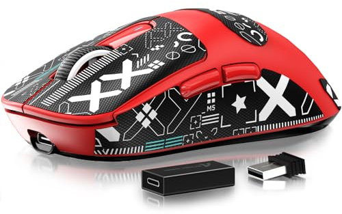 ATTACK SHARK Mouse X3 Pro 4K/8K Hz, 49g SUPERLIGHT, sensore da gioco PixArt PAW3395, mouse da gioco wireless/cablato BT/2.4G, 6 DPI regolabili fino a 26000, batteria da 200 ore (Rosso)