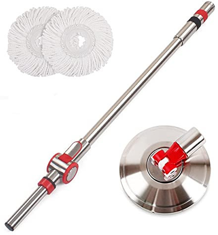 Wet and Dry mop 360 ° Cleaning mop - Adjustable rotatable mop Dual Dry Drying Version Replacement Handle and 2 Mop Heads for Floor Cleaning Tools Cleaning mop (Color : Blue) (Red )