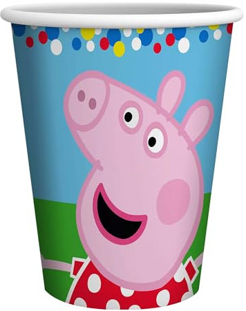 Party Factory `Peppa Pig´ 8 Pappbecher 250ml, Einwegbecher, Papierbecher für Kindergeburtstag oder Mottoparty