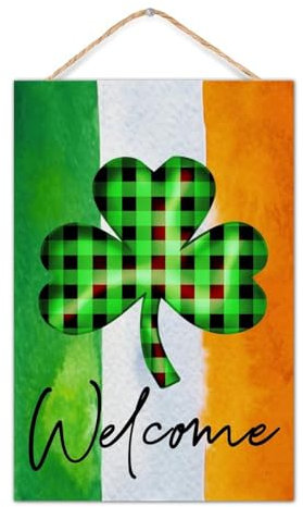 Irland Irische Kleeblatt-Flagge, Willkommensschild, Palette, Wandschild, Streifen, lebendige Farben, Banner, Holzschild, 20,3 x 30,5 cm, St. Patrick's Day, Kleeblatt, Raumdekoration, rustikales