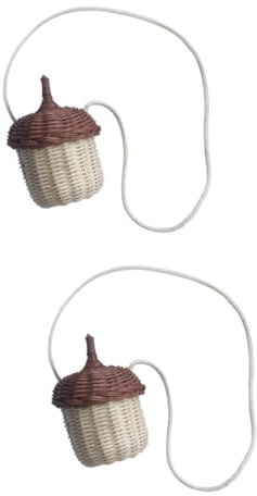 SAFIGLE 2stücke Rattan Woven Mini Acorn Shape Cross Body Bag Für Handgefertigte Aufbewahrungstasche Im Niedlichen Eichel-design Zum Spielen Und Aufbewahren Stabiles Material Und