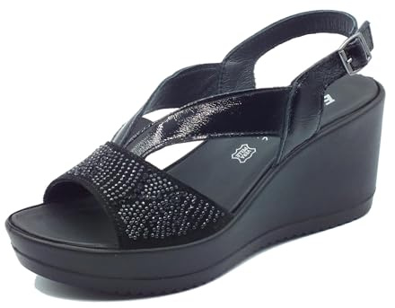 ENVAL SOFT 5786000 Naplak Nero Sandali Confort per Donna in Pelle Verniciata con Zeppa Alta (Taglia 37)
