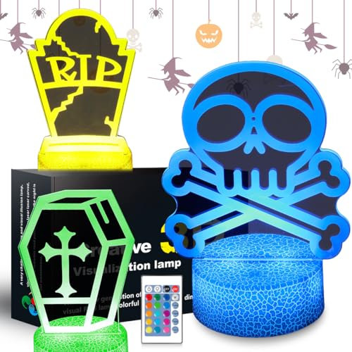 JHXLAMP Halloween Geschenke,Halloween Dekorationen Nachtlicht,Schädel, Sarg, Grabstein,16 Farbwechsel Dekor Lampe mit Fernbedienung & Smart Touch,Geschenke für Halloween für Jungen Mädchen