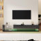 KOMHTOM Armoire TV noire avec tiroirs, buffet TV avec LED et étagères en verre, meuble TV pour salon, chambre à coucher (noir)