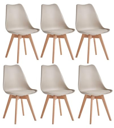 JZGORC 6er Set Modernes Esszimmerstühle, Küchenstühle mit Polsterung und Buchenbeinen für Schlafzimmer, Wohnzimmer, Esszimmer, Küche – Khaki