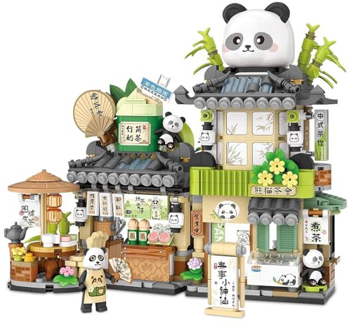 Dhqkqg Panda Haus Mini Bausteine, City Tea House Building Blocks Set, Aufklappbare Panda Construction Tea Shop Building Toys, Klemmbausteine Haus Toy Gift, Izakaya Shop Mini Bausteine,