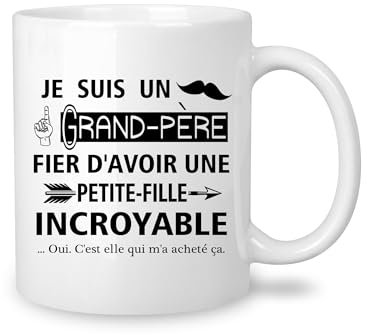 Yufansd Drôle Tasse à Café Cadeau de Grand-père Papi Cool Cadeau d'anniversaire pour Papy Hommes Fête des Pères Noël, Nouveauté Mug Céramique 350 ml (Grand-père de sa petite-fille)