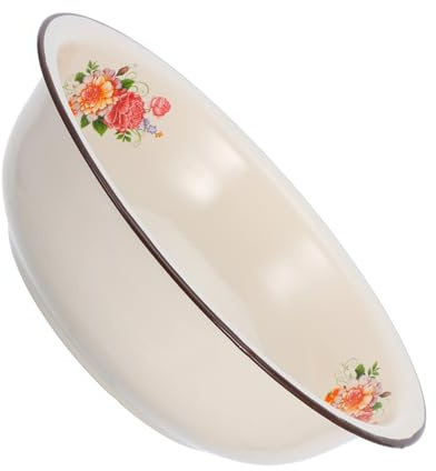 Alipis Vintage Emaillebecken Große Mischschüssel Emailliert für Küche | Beige, Glatte Oberfläche, Kratzfeste Ausführung, Vielseitig Nutzbar, Leicht zu Reinigen, Blumenmuster Zufällig