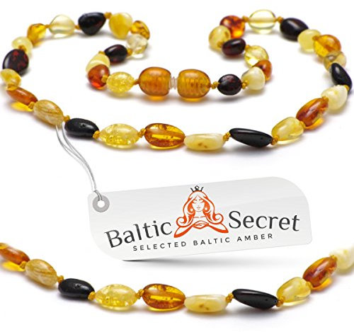 Bernsteinkette - Handgefertigte Bernstein Kette für Damen, Herren, Kleine & Erwachsene - Naturschmuck, Edelsteinketten Geschenkidee, Ostsee Schmuck, Glücksbringer (BUNT, 40 CM)