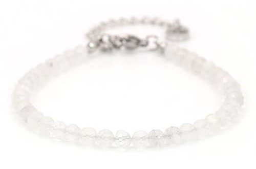 Echtes Bergkristall Edelstein Armband mit facettierten 4mm Perlen - Länge verstellbar - Heilstein Schutzstein Edelsteinarmband Glücksbringer Talisman Geschenk (Bergkristall, 16-21CM S)