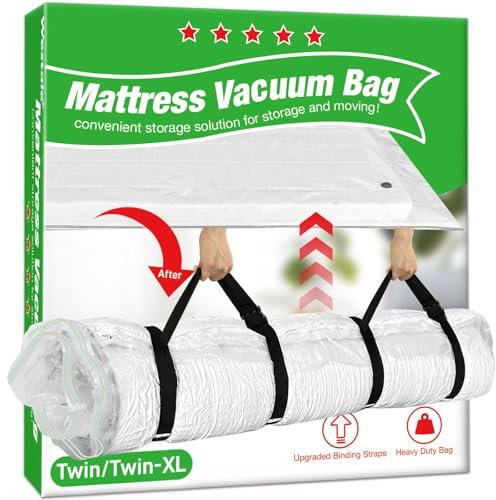 Mattress Vacuum Bag Twin/Twin-XL Straps for Moving Leakproof Double Zip Seal Mattress Compression Vacuum Storage Bags Space Saver for Memory Foam & Latex Mattress