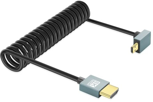 JSADZKJ 90 Degree Micro HDMI to HDMI Cable Coiled HDMI Male to Micro HDMI Male Cable Adapter 8K@60Hz 48Gbps HDMI 2.1 Cord Compatible with Digital Cameras,Camcorders,Tablets 3.28FT (Up Angle)