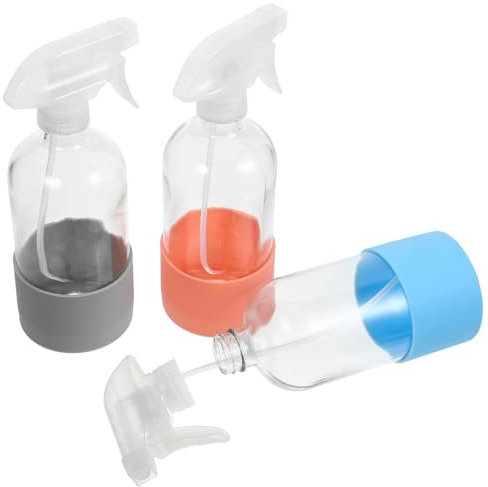 ANDRESLAD 3piezas Botellas De Spray De Vidrio Reutilizables Antideslizantes Con Base De Silicona Para Salón Jardinería y Cocina Transparente