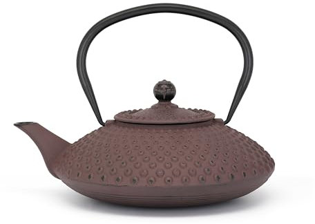 Bredemeijer Asia Théière plate en fonte 1,25 l Aubergine – Grande verseuse émaillée en fonte émaillée avec filtre en acier inoxydable