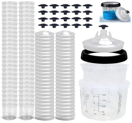 Knoruley Rivestimento e Coperchio per Pistola A Spruzzo da 6 Oz o Pistola per Verniciatura per Auto, Confezione da 50 Pistole per con Coperchio, 1 Tazza con di Fissaggio Du