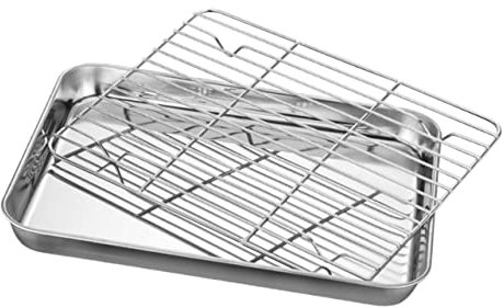 KICHOUSE 1 Stück Tablett aus Edelstahl Tee-Tablett rostfreies Tablett Garblech mit Gitterrost großes Tablett Stahlblech Rostfreier Stahl Silber
