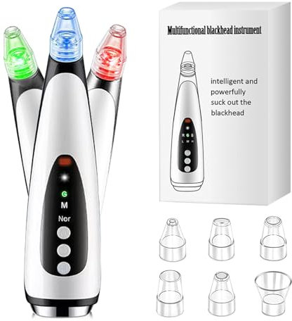 IGEAIIE Extracteur de points noirs, 3 niveaux d'aspiration, rechargeable avec chaleur et 3 modes de luminothérapie, tire-comédons facial rechargeable pour l'acné, les points blancs, les peaux mortes