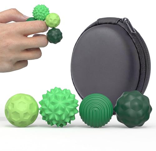 4/8 Pack Magnetic Sensory Fidget Balls – Silicone Stress Relief Toys for Adults & Teens with Autism, ADHD, Anxiety, Quiet Executive Desk Fun Textures Roller Magnets Toys for Office (Green, 4 pcs)