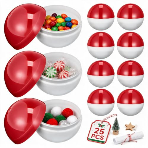 Lot de 25 à remplir rondes en plastique rouge et blanc pour bonbons, machines automatiques et projets de bricolage
