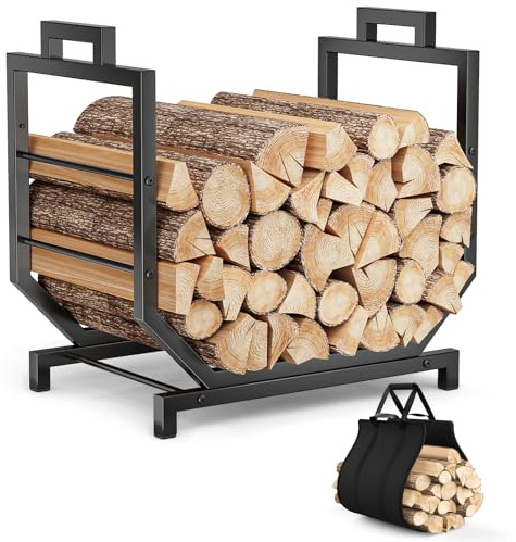 ZIPEEU Legnaia in metallo per interni ed esterni. Prattico porta legna da ardere per caminetto, giardino e focolare. Mantiene la legna ordinata, asciutta e ben ventilata(U-shape-nero).