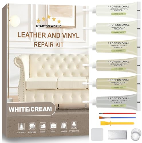STARTSO WORLD Cream Leather Repair Kit for Furniture, Leather Seat Repair Kit for Car Interior, Car Seats, Sofa, Jacket and Purse, Restore Any Material with Super Easy Instructions