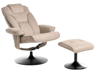 Beliani Modern Recliner Office Chair Polyester Fabric Reclining Swivel Footstool Taupe Nyks