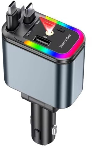 5-in-1 Car Charger, 120W Fast USB-C Adapter, LED Ambient Light, Multiple Ports, 180° Rotating Design