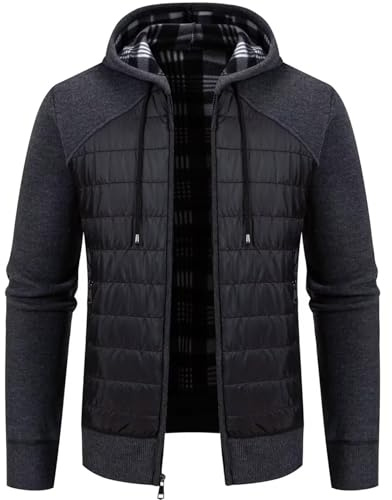 Jinsha Cárdigan de Punto para Hombre Suéter Grueso con Capucha con Cremallera Cálido Forro Polar Elegante Ocio Clásico Moda Empresarial Chaqueta para Otoño Primavera Invierno