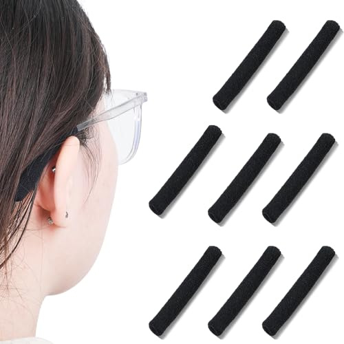 4 Pairs Cotton Eyeglasses Ear Cushion - Soft Fabric Ear Grippers, Anti Slip Eyeglass Ears Grips, Glasses Hanger Holder for Behind the Ears Keep from Sliding, Fit Eyewear/Sunglasses(Black)