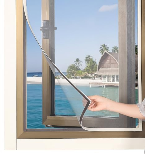 RODENET Magnetic Fly Screen Window Adjustable DIY Insect Screens Fits up to 110 x 120cm,Window Net Keep Bugs Out,White Frames with PP Mesh(White)