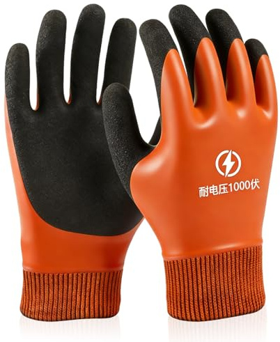 Insulation Work Gloves Insulating Gloves 1000 V Flame Retardant, Non-Slip Electrical Gloves, Rubber Work Gloves, High Voltage Protection Glove for Insulation, Safety Protective and Comfort (Orange)