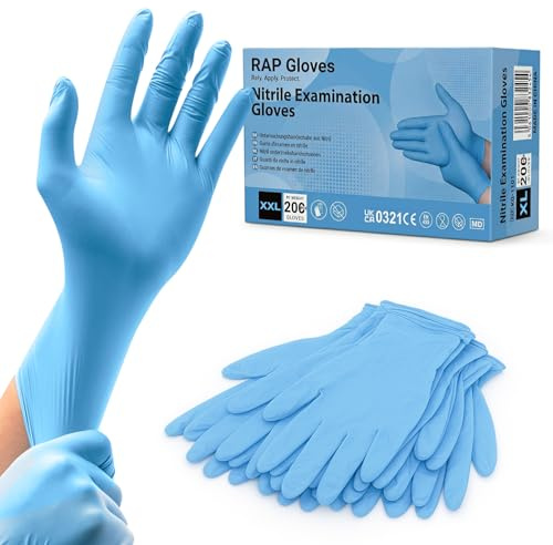 200 Blue Nitrile Disposable Gloves XXL Food Safe for Cleaning Hygiene | Powder free examination grade, latex free, ambidextrous, tear resistant, roomy fit, suits catering, care and janitorial work