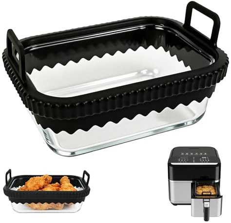 Glas Auflaufform Airfryer Ninja Zubehör für AF400EU DZ400EU AF500EU, Heißluftfritteuse Backform Glas mit Silikonring, passend für Cosori Philips