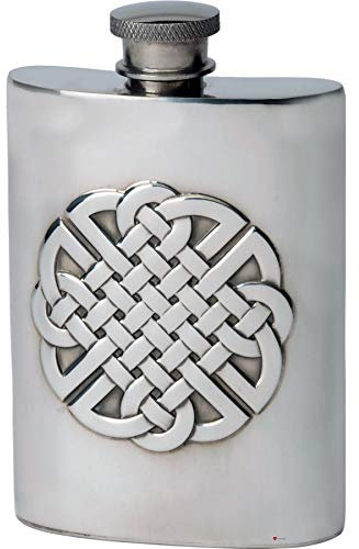4oz Pewter Hip Flask with Embossed Celtic Knot Design Kidney Flask
