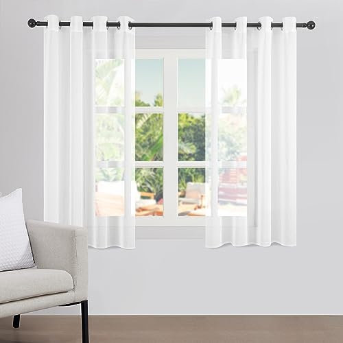 Topfinel Voile Eyelet Curtains for Bedroom White Living Room Sheer Curtains 54 Drop for Windows Treatments Short Curtain 2 Panels for Kitchen 46 Wide x 54 Drop （117cm x 137cm）