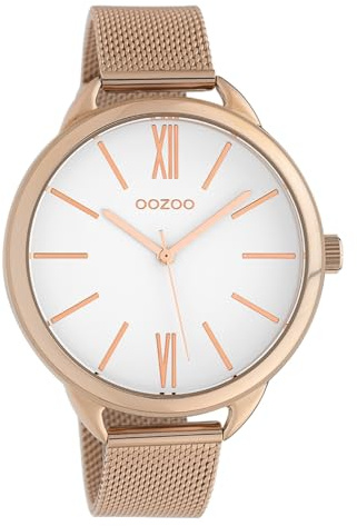 Oozoo Damenuhr mit Edelstahl Milanaise Metallband 45 MM Rose/Weiss/Rose C10135