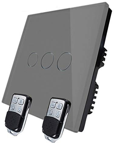 KONOQ Luxury Glass Panel Smart Touch Light Switch - Remote DIMMER (3 Gang / 1 Way, Grey)