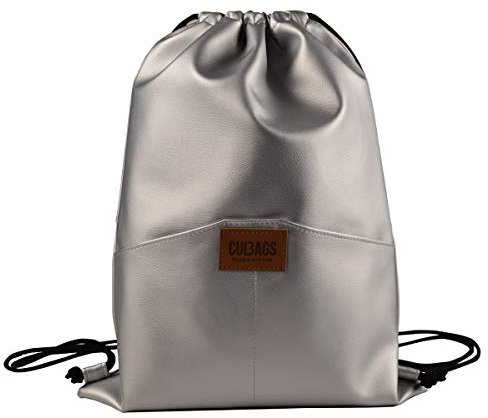 millybo SACCO ECO ÖKO- LEDER Beutel Turnbeutel Sportbeutel Beuteltasche Rucksack (3.10 Silver Eco Leather)