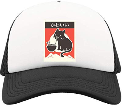Japan Ramen Styled Cute Kawaii Cat Half Mesh Trucker Cap Baseball Hut Snapback One Size