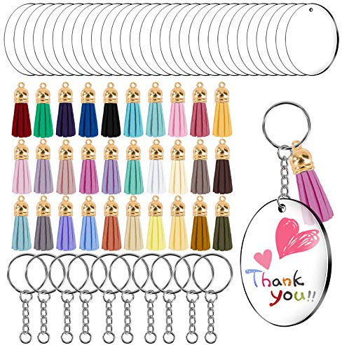 Dischi Acrilici a Cerchio Trasparente, Portachiavi Anelli, Anelli Aperti di Salto, Ciondolo di Nappe Decorazione per Portachiavi Monogramma Keepsake Fai da te Creazione Gioielli (30 Pack)