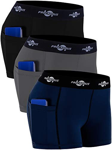 CADMUS Damen Spandex Volleyball Shorts 3 Zoll Workout Pro Shorts, 36# 3er Pack: Schwarz & Grau & Marineblau, X-Groß