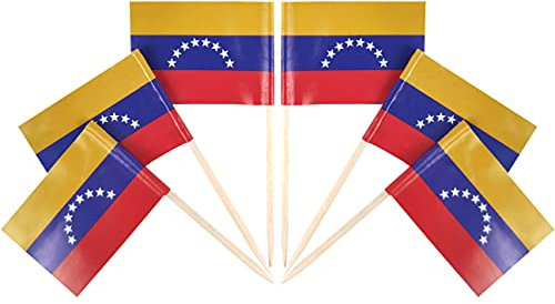 QQSD 100 piezas de palillos de dientes de la bandera de Venezuela, banderas venezolanas, decoraciones para magdalenas, mini bandera, palillos para cócteles, palillos de dientes, banderas de panecillos