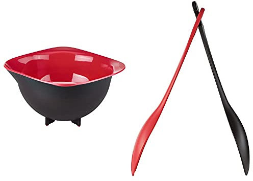 Tefal K2070414 Ingenio Bol De Préparation Design noir et rouge ustensile de cuisine & K2060614 Ingenio Couverts à Salade 3 en 1 ustensile de cuisine noir et rouge résistant sans bisphénol A