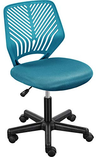 Yaheetech Turquoise Small Adjustable Chair Armless Computer Chair Swivel Mid Back for Home Office Work or Study