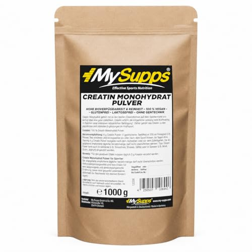 My Supps Creatin Monohydrat Pulver 1.000 g – perfekt löslich & mikrofein – 100% reines Creatine Monohydrate – Kölner Liste – vegan ohne Zusätze – Made in Germany