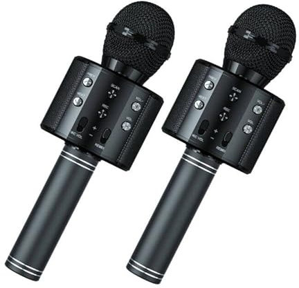 Wowstar Wireless Microphone, Karaoke Bluetooth Microphone for Kids Adults, Portable Toy Karaoke Mic Speaker Machine, Home KTV Player Support Android & iOS Devices for Party Singing (2 Black)