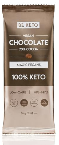 BeKeto Keto-Schokolade + MCT-Öl – Dunkle Schokolade mit Pekannüssen Riegel 90 g – Zuckerfreie Keto-Diät, kohlenhydratarm