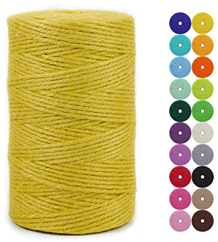 LEREATI Spago Juta 2mm x 200m, Spago Colorato Corda Canapa Naturale Corda Iuta, Spago per Decorazioni, Giardinaggio, Fai da Te, Artigianato, Orto, Confezioni Regalo, Piante (Giallo)
