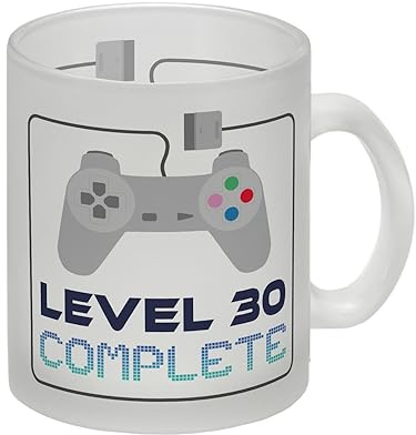 30. Geburtstag Glas Tasse mit lustigem Spruch: Level 30 eine Tasse als ausgefallenes Geburtstagsgeschenk zum 30 für den runden Geburtstag für Frauen und Männer Glas Tasse Der Glas